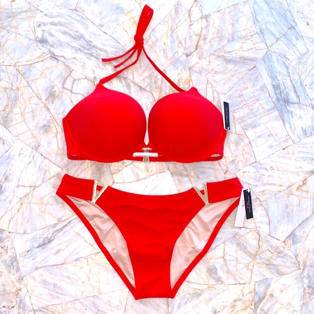 38C Large. Bombshell Add-2-Cups‎ Push-Up Bikini Top+V-Hardware Cheeky Botton
